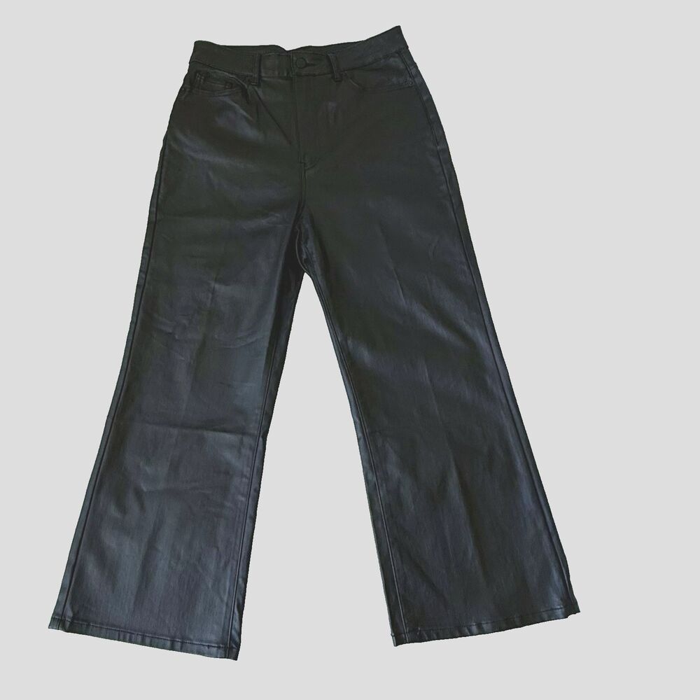 Women's Venus Black Faux Leather High Rise Straight Leg Pants Stretch Size 10
